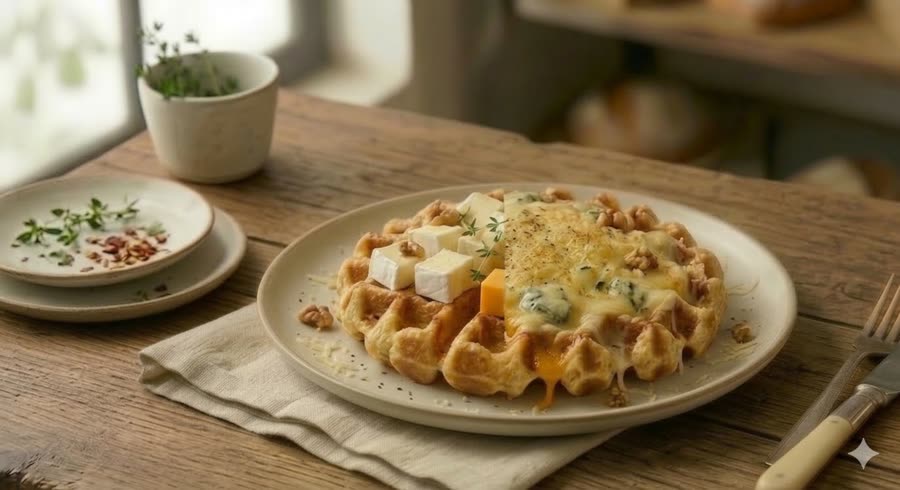 Gaufre salée gratinée au fromage